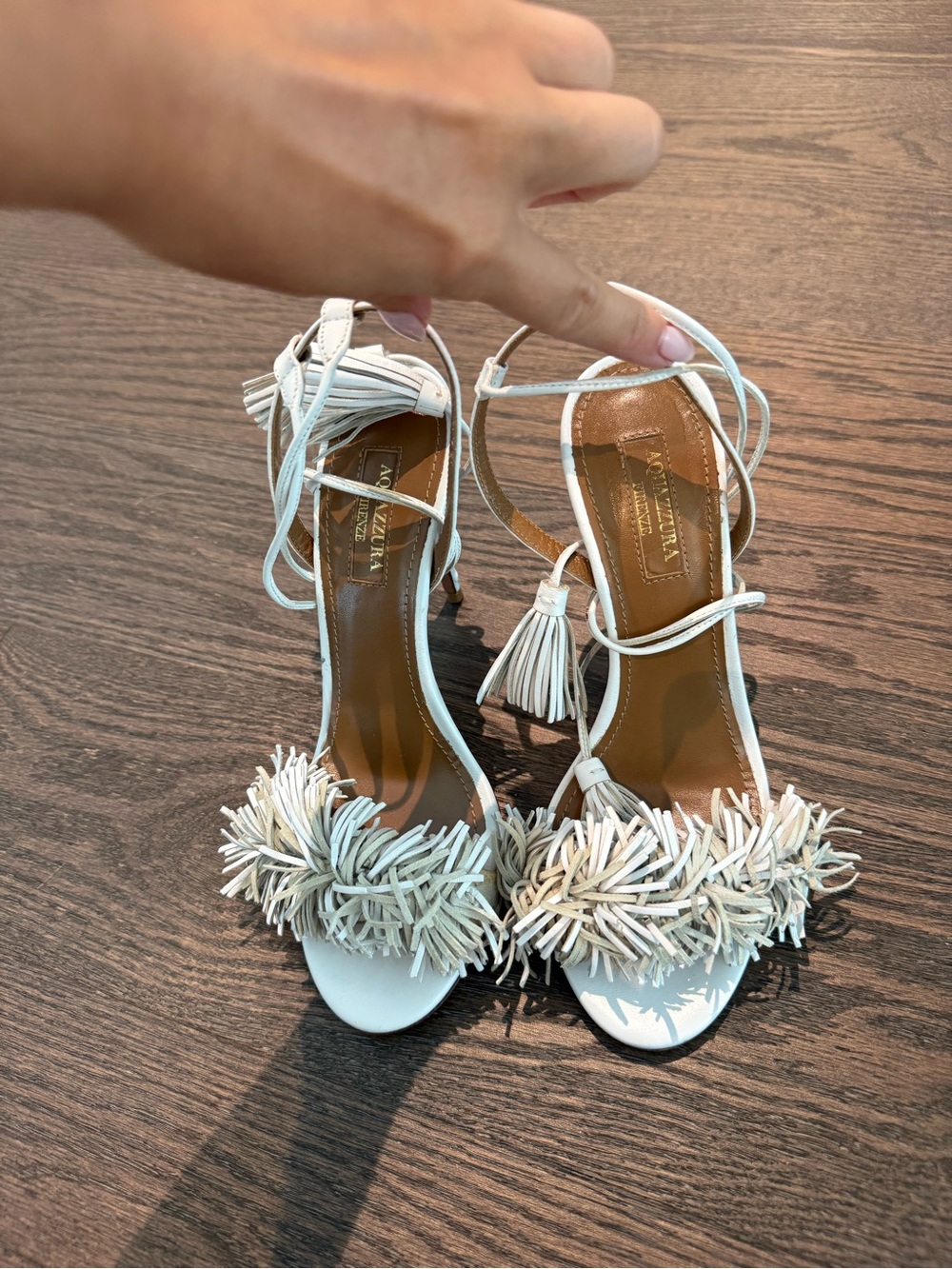 Aquazzura White Fringe Tassel Sandal